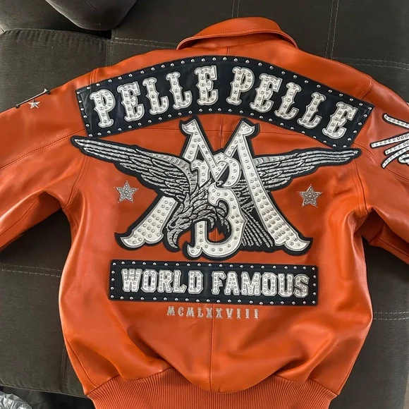 Pelle Pelle Men's Bold Orange Bomber Jacket - Picture 2 of 4